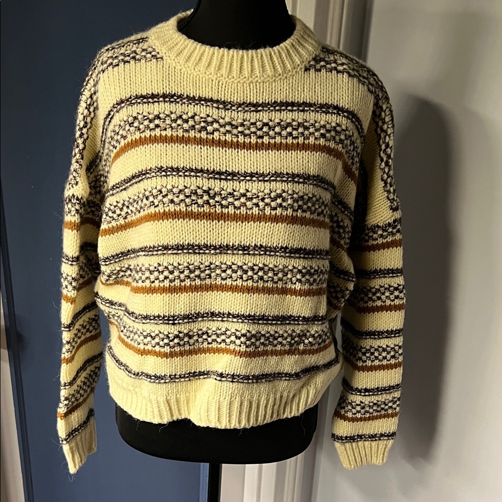 Striped Knit Sweater - Cream, Brown, and Black